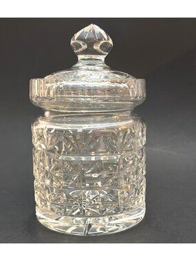Lead Crystal 24% Biscuit Jar Julia Hand Cut Polish Glass Candy Dish Lid Vintage